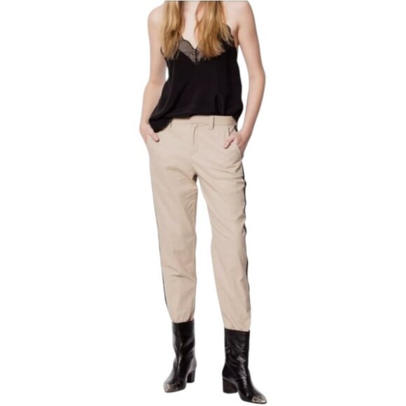 Zadig & Voltaire khaki pomelo side-stripe pants size 34 - Picture 1 of 9